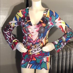 Ed Hardy Hooded Ling SleeveSweater Geisha Large